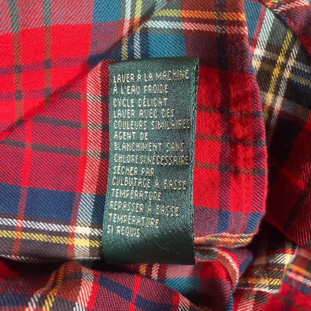 Lauren Ralph Lauren Red Blue Plaid Ruffle Front Shirt 100% Cotton LRL sz M - Picture 5 of 11